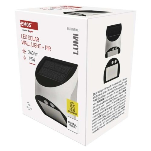 EMOS LED SOLAR lámpatest LUMI PIR, 240lm IP54 természetes fehér