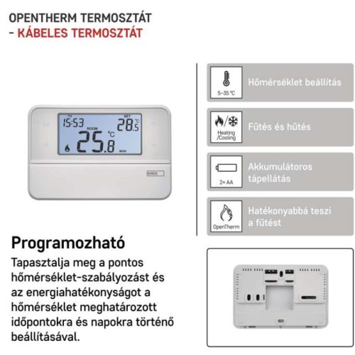 Programozható vezetékes OpenTherm szobatermosztát P5606OT