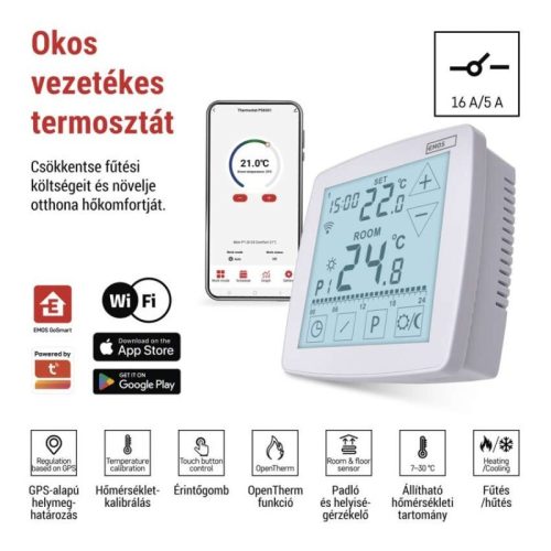GoSmart Programozható vezetékes szobatermosztát WiFi-vel P56S01