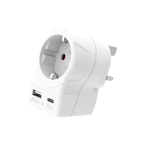 SKROSS 1.500283-E utazó adapter, Europe to UK", USB-C + USB-A 20W PD, gyorstöltés"