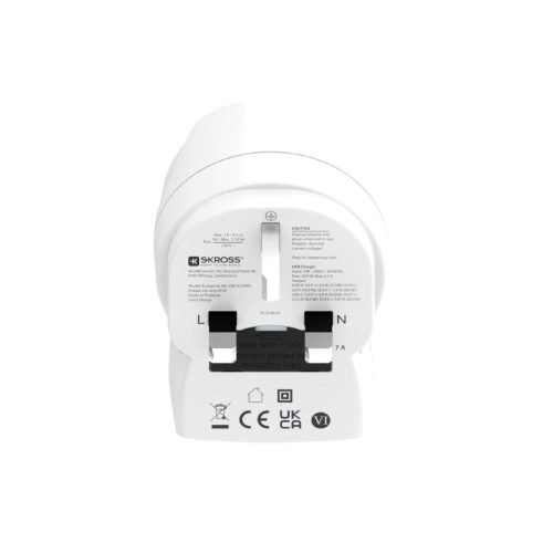SKROSS 1.500283-E utazó adapter, Europe to UK", USB-C + USB-A 20W PD, gyorstöltés"