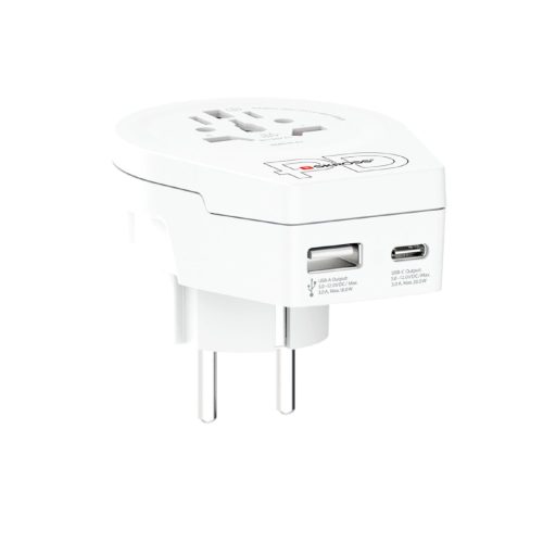SKROSS 1.500295-E utazó adapter, World to Europe", USB-C + USB-A 20W PD gyorstöltés"