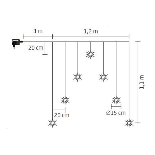 Home KAF7WW akril hópehely fényfüggöny, kül- és beltéri kivitel, 7 db melegfehér LED, szélesség 1,2 m