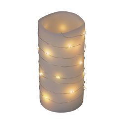  Home MLF 26/WW micro LED-es fényfüzér, 2 m / 20 db melegfehér micro LED, állófényű, átlátszó vezeték, időzíthető, gombelemes, lapos elemtartó, beltéri kivitel