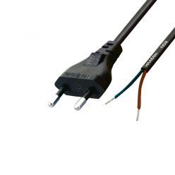   Home N 2/VDE hálózati csatlakozókábel, 1,5 m, H03VVH2-F 2x0,75 mm2 kábel, ónozott véggel, max.500W, fekete