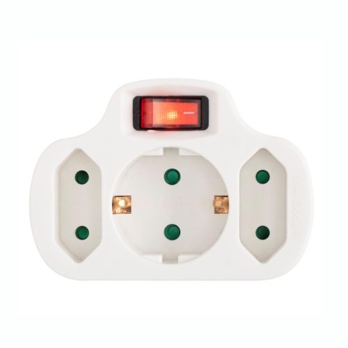 Home NVK 3/WH hálózati elosztó, kapcsolós 3 aljzat ( 1 földelt + 2 euró ), 250 V ~/ 50 Hz / 16 A / 3500 W