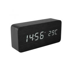   Home OC 04 digitális LED ébresztőóra, valódi faburkolat, tapsra aktiválható fehér kijelző, dátum és hőmérséklet kijelzés, elemes vagy hálózati tápellátás