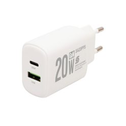   HOME SA20PPS USB hálózati gyorstöltő, 20 Watt, 2in1: USB-A + USB-C aljzat, QC + PD + PPS gyorstöltés, GaN technológia
