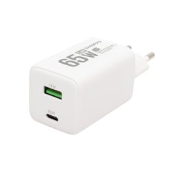   HOME SA65PPS USB hálózati szupergyors töltő, 65Watt, 2in1: USB-A + USB-C aljzat, QC + PD + PPS gyorstöltés, GaN technológia