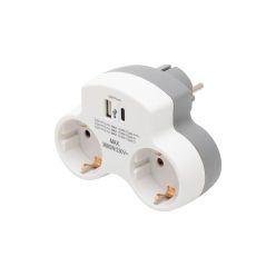   HOME TPF2USBC USBC hálózati töltő, 2.1A, max. 3680 W, 2 db földelt hálózati aljzat gyermekvédő zsaluval
