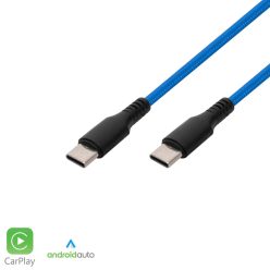   Home USBCC1 töltőkábel, USB-C / USB-C, 2.1A, 1m,szövött, kék