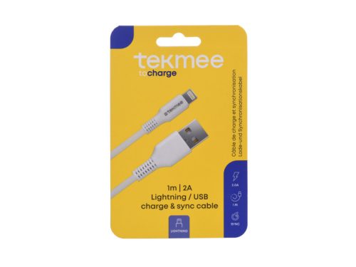 Tekmee töltőkábel (fehér) 1m 2A - Lightning (iPhone) / USB