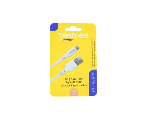 Tekmee töltőkábel (fehér) 1m 2,4A - Type C / USB (TJ)