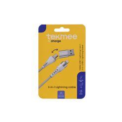   Tekmee 2in1-ben töltő kábel 1m 3A max 27W- Lightning (iPhone) / Type C-USB (fehér)