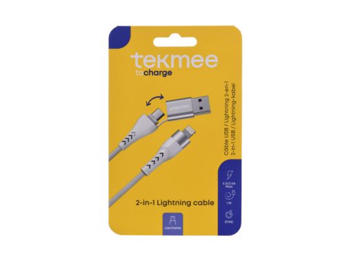 Tekmee 2in1-ben töltő kábel 1m 3A max 27W- Lightning (iPhone) / Type C-USB (fehér)