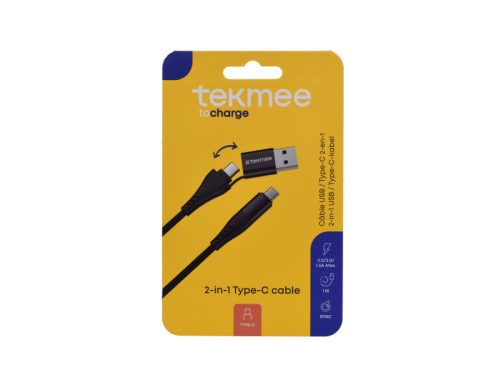Tekmee 2in1-ben töltő kábel 1m 3A max 60W- Type-C / Type C-USB (fekete)