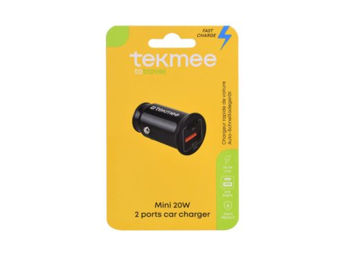 Tekmee Autós gyorstöltő (fekete) / 20W - Type C / USB