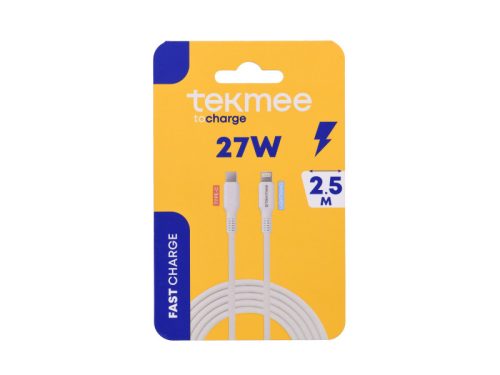 Tekmee gyorstöltő kábel 2,5m 3A max 27W- Type C / Lightning (iPhone)