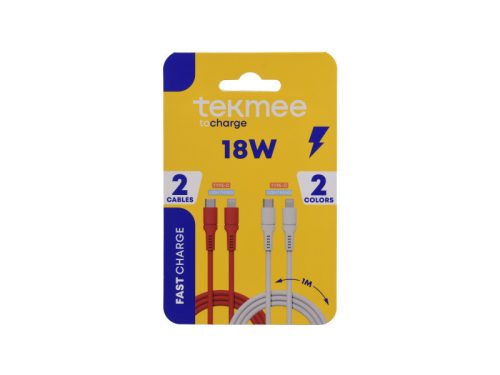 Tekmee 2db-os Gyorstöltő kábel 1m - Lighting (iPhone) / Type-C - 18W