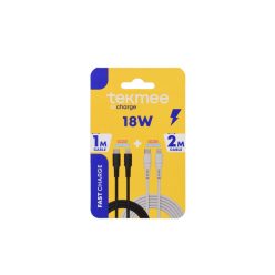   Tekmee 2db-os Gyorstöltő kábel 1m/2m - Lightning (iPhone) / Type-C - 18W