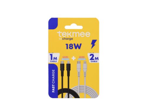 Tekmee 2db-os Gyorstöltő kábel 1m/2m - Lightning (iPhone) / Type-C - 18W