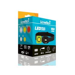   UltraTech elemlámpa tölthető Head Light 10W, 950lm, 4fokozat+vörös