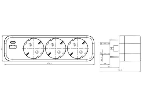 UltraTech dugaszoló aljzat USB-A+C UT-AD183USB, 16A/250V, gyermekvédelemmel, műanyag, fehér