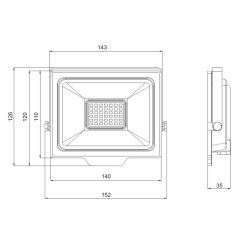   UltraTech LED reflektor 25000óra 30W, LITE, fekete, 4000K, 3000lm, 110°, IP65