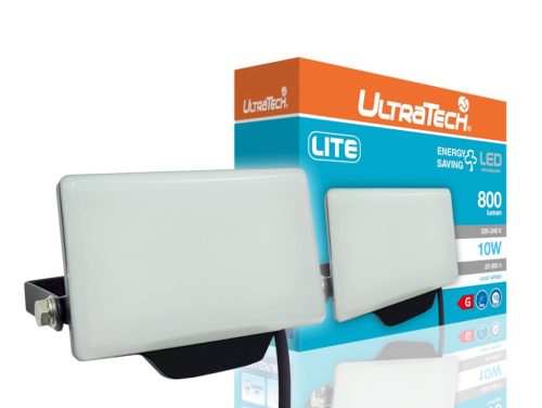 UltraTech LED reflektor, 10W LITE, 4000K, 800lm, fekete 110°, IP65, 25000 óra