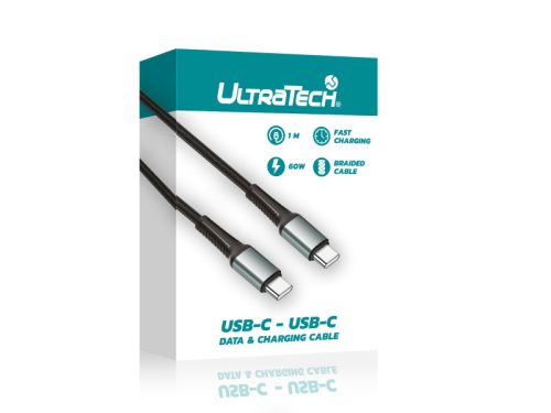 UltraTech adat- és töltőkábel USB-C/USB-C, 1m, fekete UT-P04