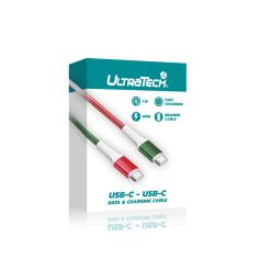   UltraTech adat- és töltőkábel USB-C/USB-C, 1m, piros-fehér-zöld UT-P08