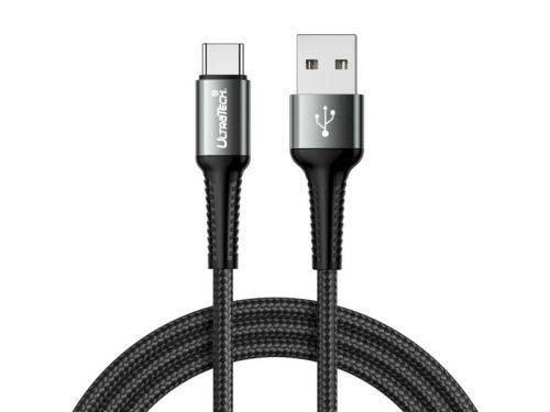 UltraTech adat- és töltőkábel USB-A/USB-C, 2m, fekete UT-P13